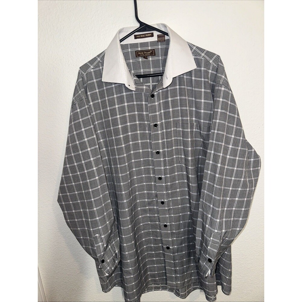Henri Picard Men’s Dress Shirt 18 1/2 36/37 Plaid Long Sleeve Shirt Button Up